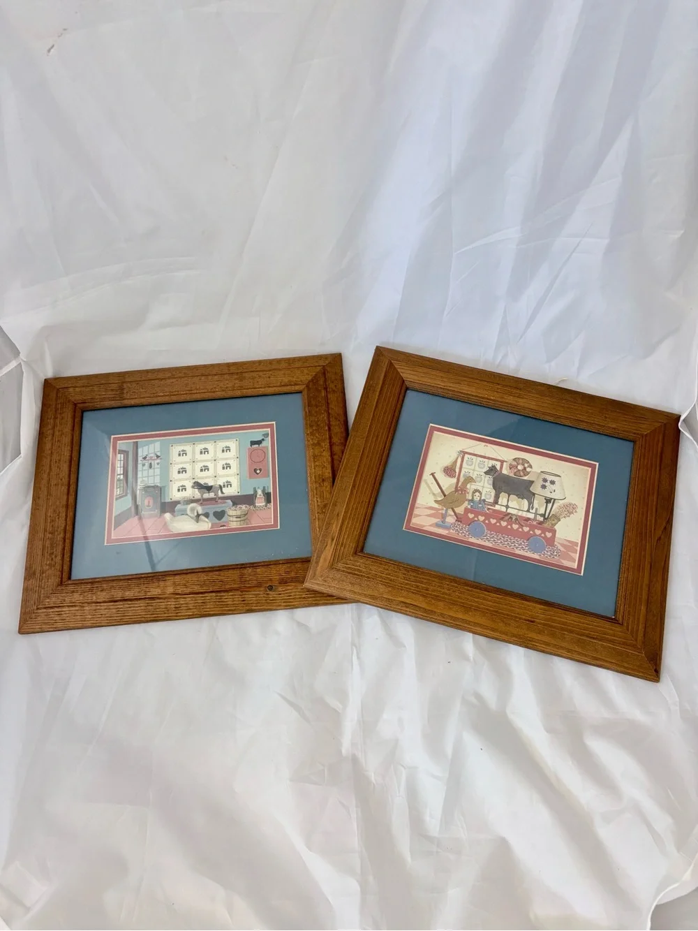 Vintage Pat Pearson Prints Americana Folk Art Framed 13.5” by 11”